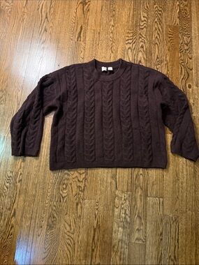 Joie Dark Chocolate Brown Cableknit Sweater Size XL